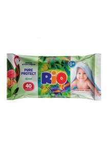 Салфетки влажные RIO Детские 40 шт "Pure Protect" Бережная защита с вит. Е  (зеленая упаковка)